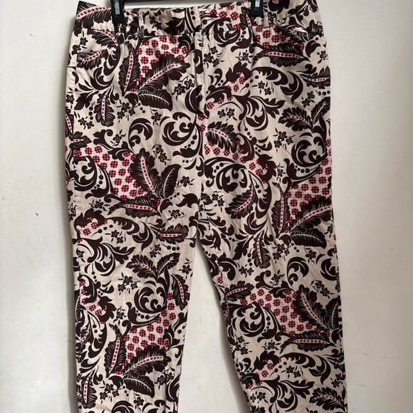 Talbots Cotton Stretch Cropped Chino Pants Brown Floral Women’s 18 Made in USA - Picture 3 of 5